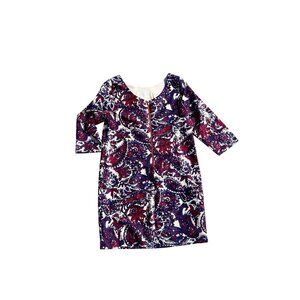 The Limited Paisley Print Dress M 3/4 Sleeve Back Zip Purple Red White